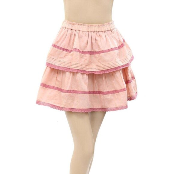 Sea New York Lace Ruffle Tiered Mini Skirt Cotton Pull-on High Waisted XS